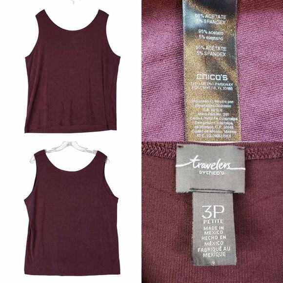 Chicos Travelers Tank Top Slinky Knit Women’s Size 3P US XLP Maroon Sleeveless - Picture 1 of 7
